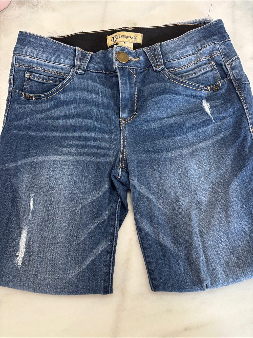 Democracy Women's Blue Cropped Distressed Ankle Jeans